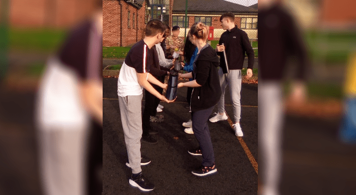 SERC business students working as a team during the gutter ball challenge